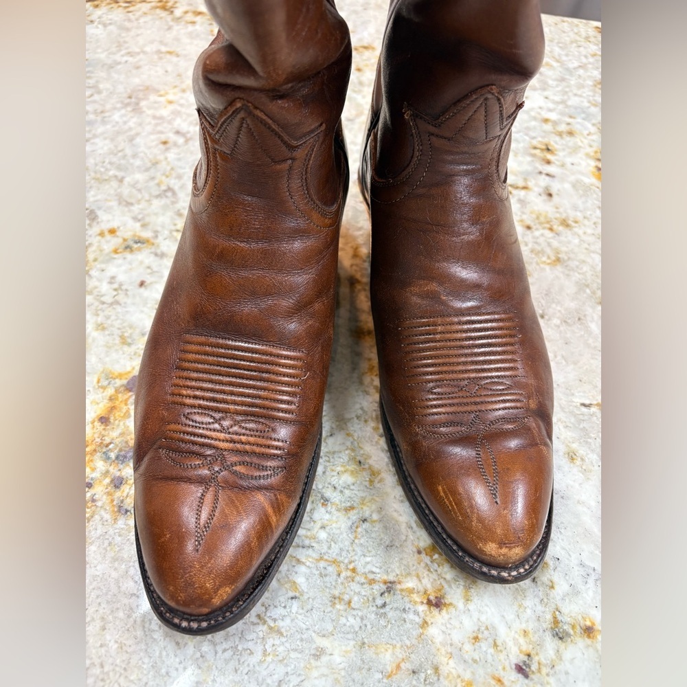 Tony Lama Men’s 9 Brown Oil Tanned Leather Cowboy Boots Vintage Western - Picture 5 of 7